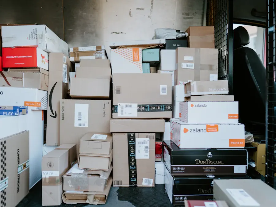 Cartons stacked in a delivery van